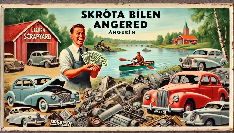 skrotbil i Angered hämtas med bärgningsbil för återvinning och ersättning