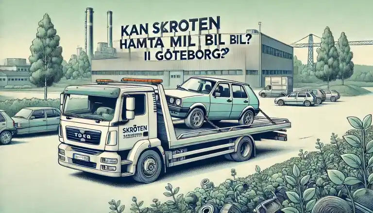 skrotbil i Göteborg hämtas med bärgningsbil från uppfart för återvinning och ersättning